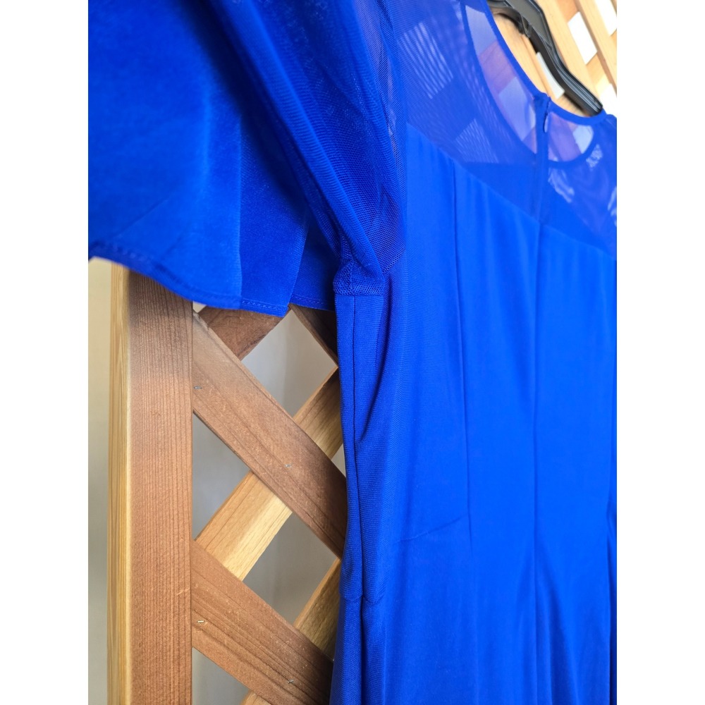 R&M Richards Sheath Dress Womens 18W Royal Blue Mesh Ruffle Sleeve - NEW - Picture 3 of 8